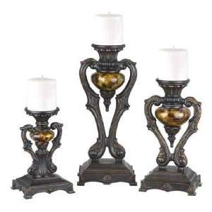    Set of Three Regal Painted Glass Candle Holders