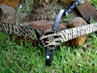 LEATHER BREAST COLLAR STRAP ZEBRA BLING PINK GREEN TACK  
