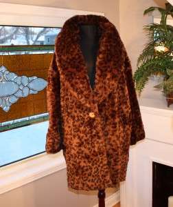 Faux Fur Chocolate Leopard Spotted Coat Med/ Large TLC  