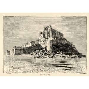  1882 Wood Engraving Art Mont Saint Michel France Ancient 