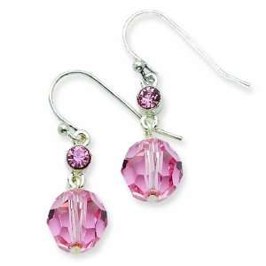  Silver Tone Pink Crystal Beaded Drop Earrings 1928 