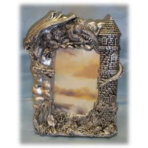  Resin Dragon an a Tower Picture Frame with Pewter Finish 