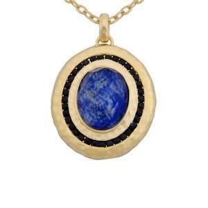   , Lapis Lazuli and White Quartz Doublets Oval Pendant Necklace, 18
