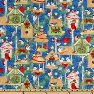  44 Wide All Spruced Up Birdhouses Blue Fabric By The 