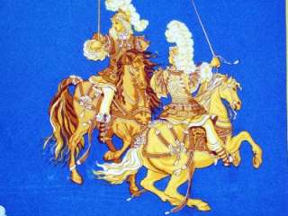 Hermes CARROUSEL Silk Scarf Carre Vauzelles 84 Cavalier Horse Blue 