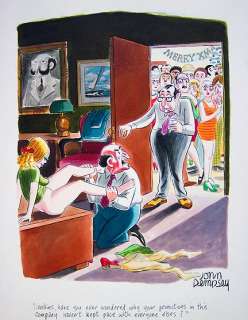 JOHN DEMPSEY Signed c. 1969 Watercolor Cartoon   LISTED  