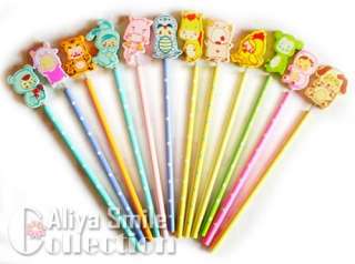 Set Cute Lovely Wooden Cartoon Pencils Pens Kids Party Gifts  