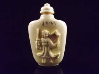 Antique Chinese Ox Bone figure Carved Snuff Bottle 19c  