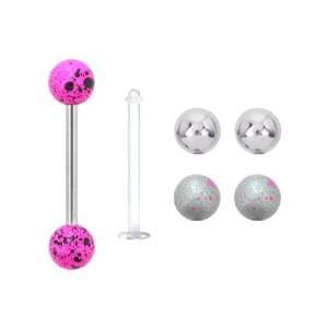 UV Pink Acrylic Splatter Ball Multi Pack 316L Surgical Steel Barbell 