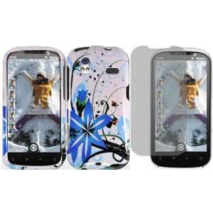  Blue Splash Hard Case Cover+LCD Screen Protector for HTC 