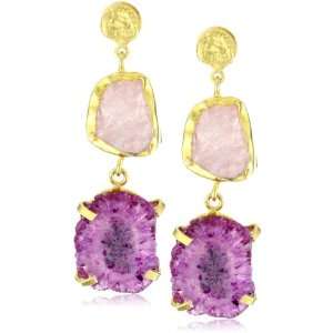  Zariin Duo Stone Spirited Pink Druzies Gold Earrings 