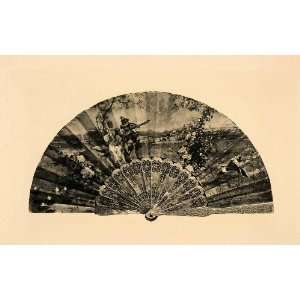   Art Decorative Paper Hand Fan Romance Serenade   Original Photogravure