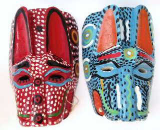 Fair Trade South American style Wooden Painted Jaguar Mask Wall Hang 