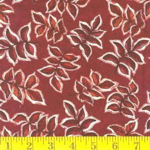  45 Wide Spearmint Leaves Burgundy Fabric By The Yard 