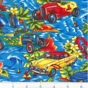  45 Wide Hot Rod Heaven Blue Fabric By The Yard Arts 