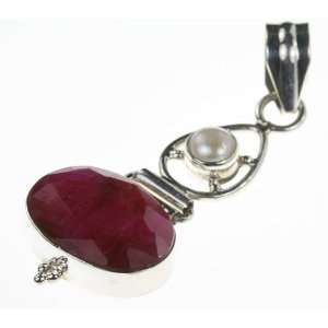  925 Sterling Silver SYNTHETIC RUBY, PEARL Pendant, 2, 7 
