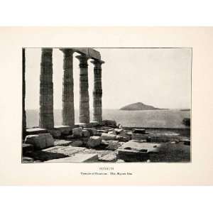  1909 Print Greek Temple Poseidon Sounion Sunium Greece 