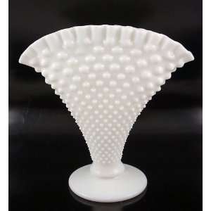  Fenton Milk Glass Hobnail 8 Footed Fan Vase #3959 