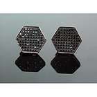 Silver Black Hexagon Black Onyx Unisex Stud Earrings 13mm B005CCRN06