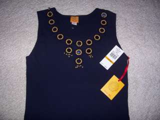 WOMENS NWT PLUS SIZE NAVY EMBELLISHED TANK TOP 3X  