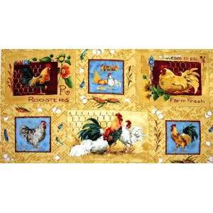  45 Wide Chicken Coop Rooster & Chick Panel Golden Fabric 