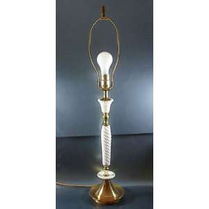  Milk Glass and Brass Swirl & Ball Candlestick Lamp