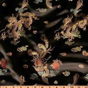  44 Wide Chinese Brocade Flying Draogon Black Fabric By 
