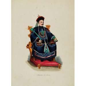  1845 Print Costume Chinese Emperor Robe Throne China 