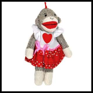 SOCK MONKEY ORNAMENT Girl Sweet Heart 6 Christmas Tree NEW Fabric Toy 