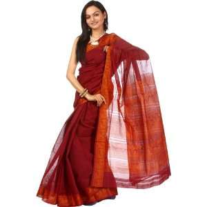  Oxblood Red Baluchari Sari with Woven Little Krishna 