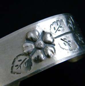 Vintage Handmade Sterling Silver Chased Bracelet Cuff  