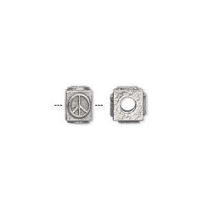  #742 Silver pewter, 8x6mm cube, peace symbol   sold per 