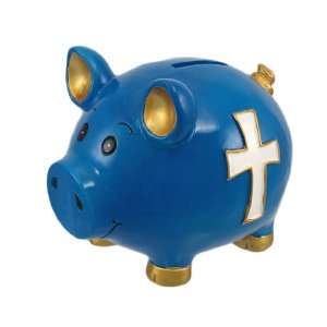  Bright Blue Christian Cross Pig Piggy Bank Money Coin 