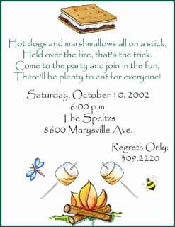 Campfire, Smore, Marshmallow Birthday Party Invitations  