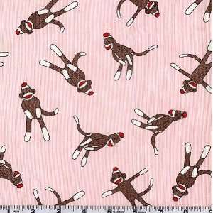  45 Wide Monkey N Round Sock Monkey BabyPink Fabric By 