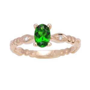10K Yellow Gold Chrome Diopside Exotic Gemstone and Diamond Navette 