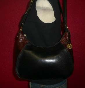Vintage BRAHMIN Smaller Black Leather CROCO Hobo Tote Shoulder Purse 