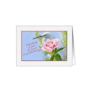  Birthday 73rd, Pink Rose and Snowy Egret Bird Card Toys & Games