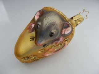 INGE GLAS MOUSE CHEESE GERMAN BLOWN GLASS CHRISTMAS ORNAMENT MAUS 