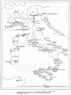 ITALY Navigation of, sketch map, c1885  