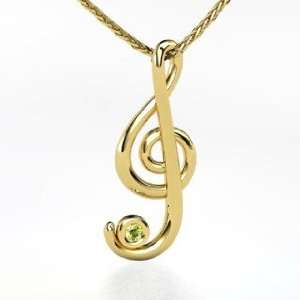Treble Clef Pendant, 14K Yellow Gold Necklace with Peridot