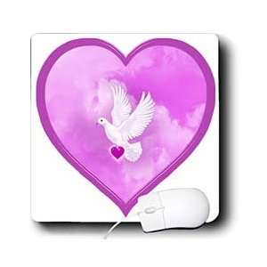   Love Dove in a pink heart, pink cloudy sky   Mouse Pads Electronics