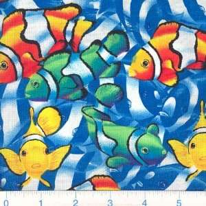  45 Wide Clown Fish Blue Fabric By The Yard Arts, Crafts 