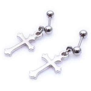 Simple Super Silver Cross Stainless Steel Stud Hoop Mens Earrings E48 