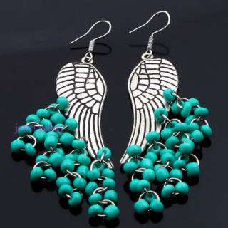   howlite turquoise bead Tibet silver wing chandelier dangle earrings