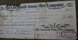 1917 Cincinnati Grain & Hay Co Bank Check Ohio OH  