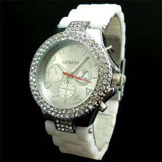 Silicon Band Bling Crystal Men Lady Quartz Wrist Watch  