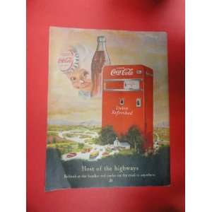 Coca Cola,1950 Print Ad (old coke machine/sprite boy  on the road to 