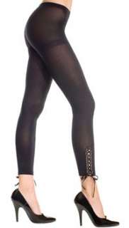 Brand New Hot Black Opaque Leggings with Lace Up Sides Footless Tights