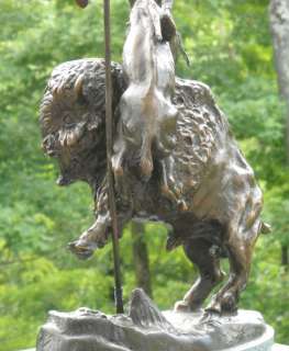 Buffalo Horse Frederic Remington Bronze Statue Signed 2  